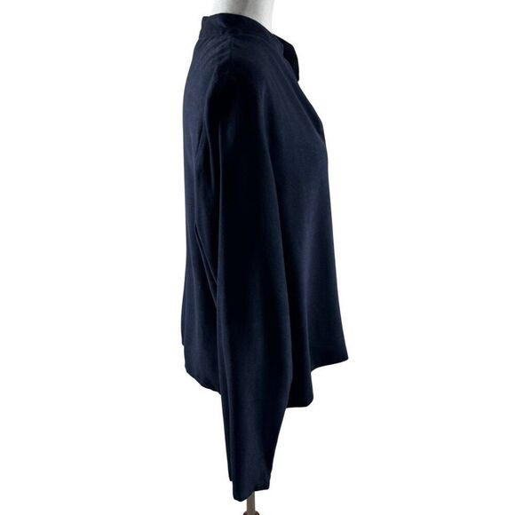 Eileen Fisher High Collar Lightweight Jacket Large Navy Rayon Easy Fit Coastal - Picture 2 of 10